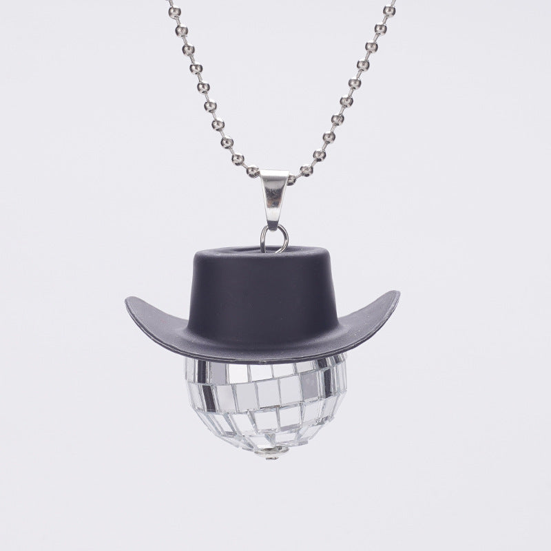 Wholesale Cowboy Hat Disco Mirror Ball Necklace